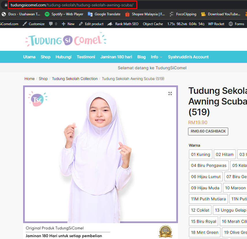 tudung sekolah awning scuba