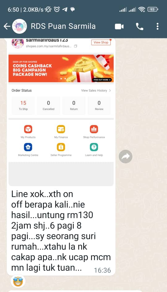 Feedback sales shopee