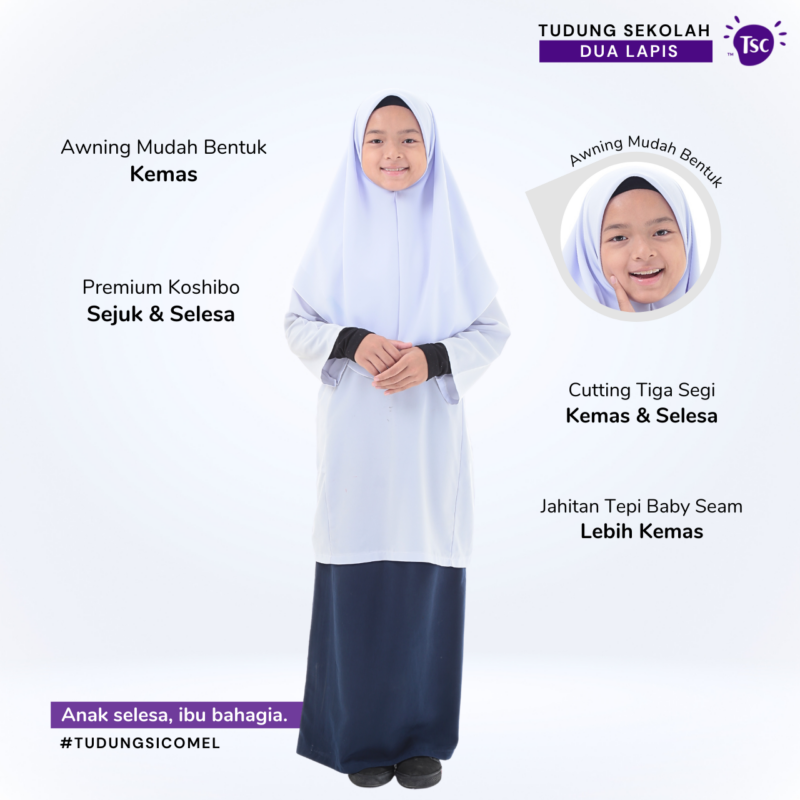 Tudung Sekolah Dua Lapis - Image 3