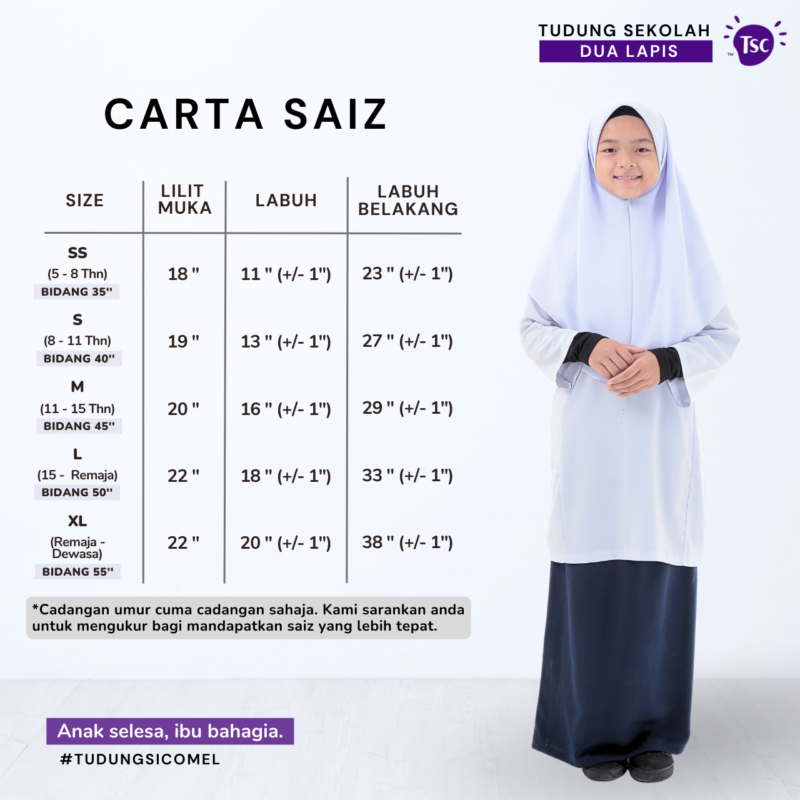 Tudung Sekolah Dua Lapis - Image 5