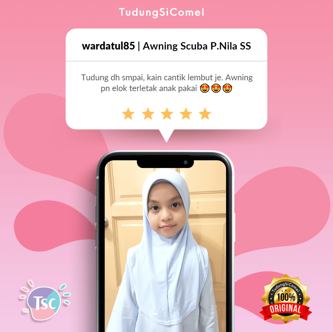 Testimoni Wardatul85. Gambar Wardatul, pelajar sekolah bertudung putih di dalam mockup handphone