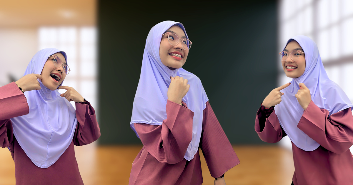 tudung sekolah dagu getah