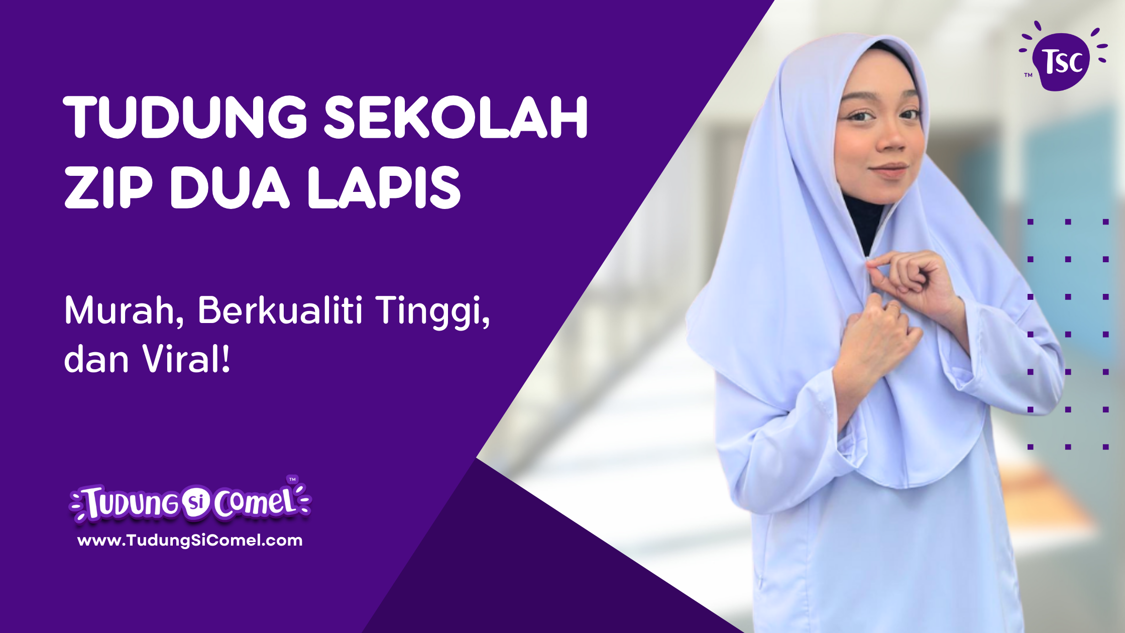 Tudung dua lapis zip