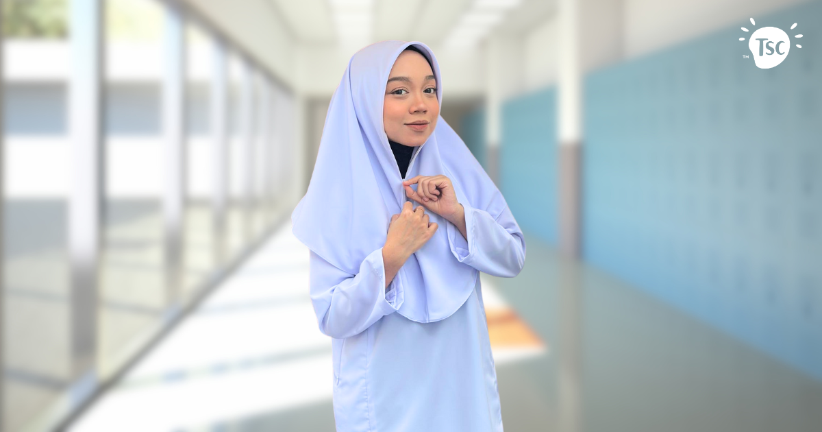 tudung sekolah zip dua lapis