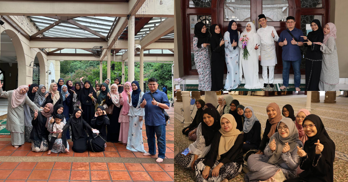 Team HQ TudungSiComel bergambar bersama pengantin di Bandar Sri Damansara