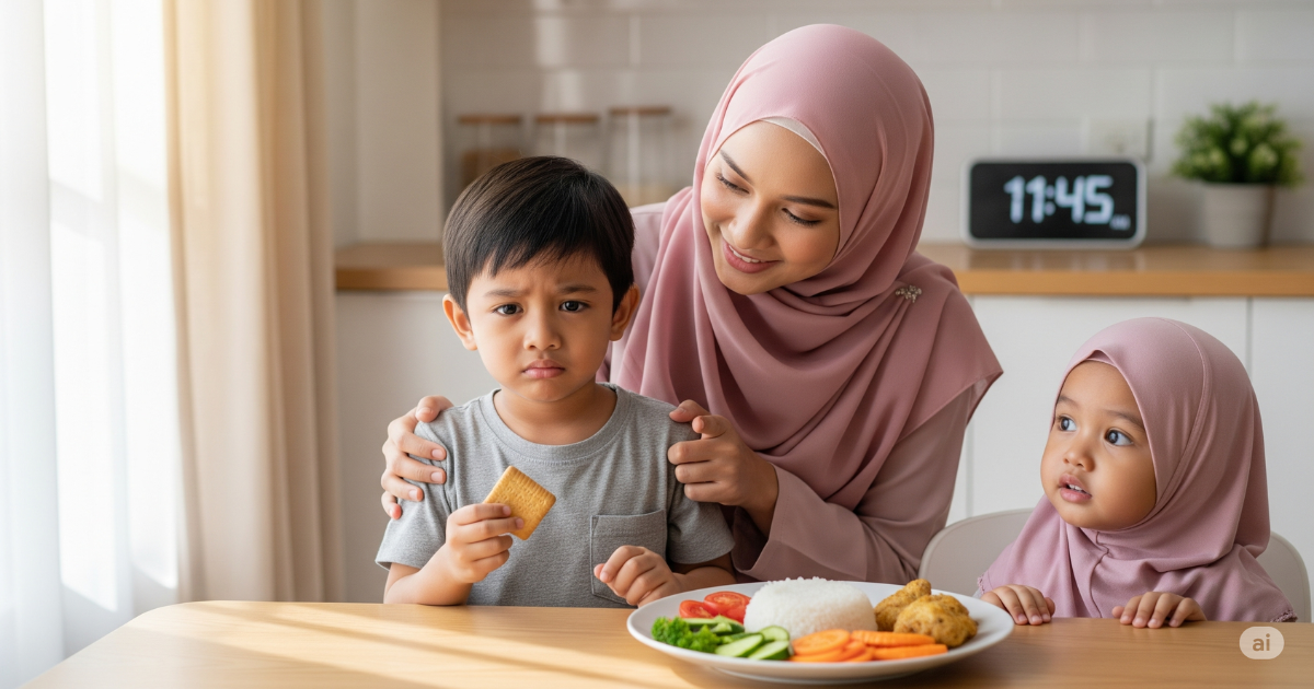 Ibu Bimbing Anak Tentang Waktu Makan Nasi