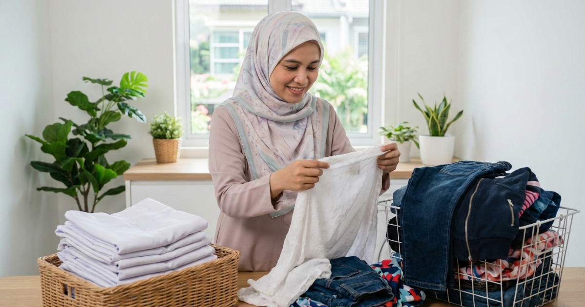 cara cuci tudung sekolah