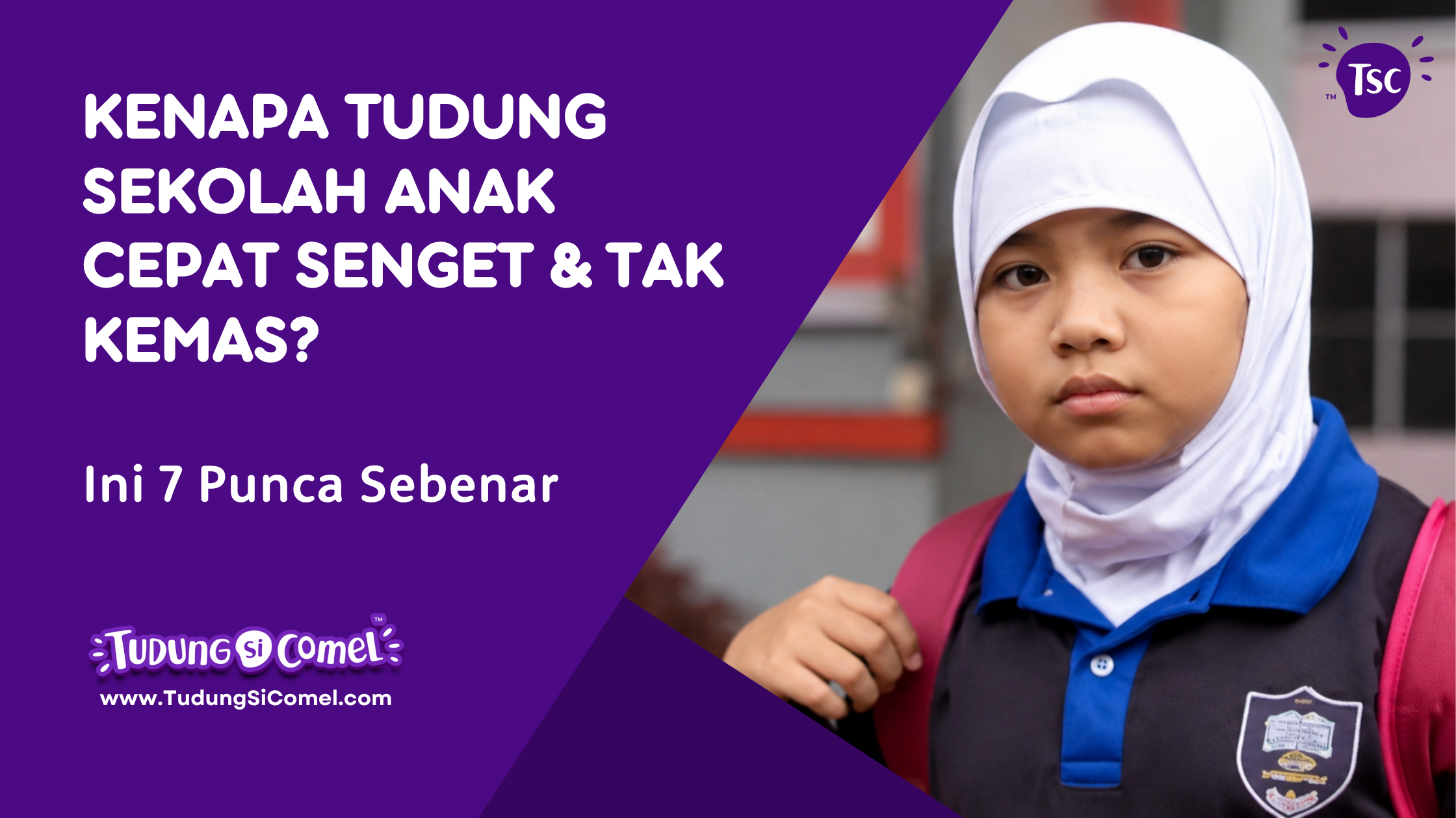 tudung Sekolah Anak Cepat Senget